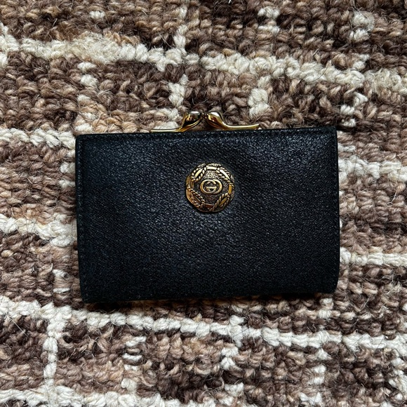 GUCCI GG Vintage Leather Coin Purse Mini Small Interlock Black Wallet - Picture 1 of 10